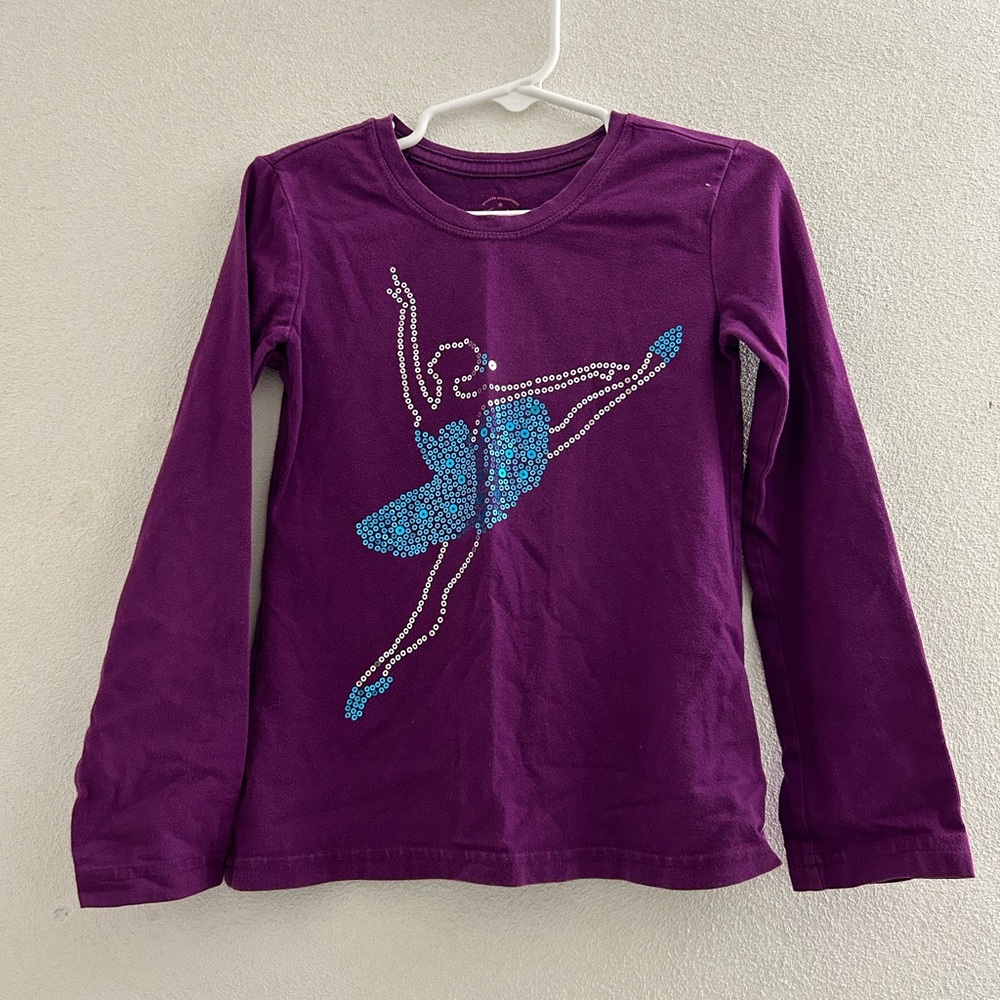 Faded Glory Purple and Blue Ballerina Long Sleeve Tee for little girls size 4/5